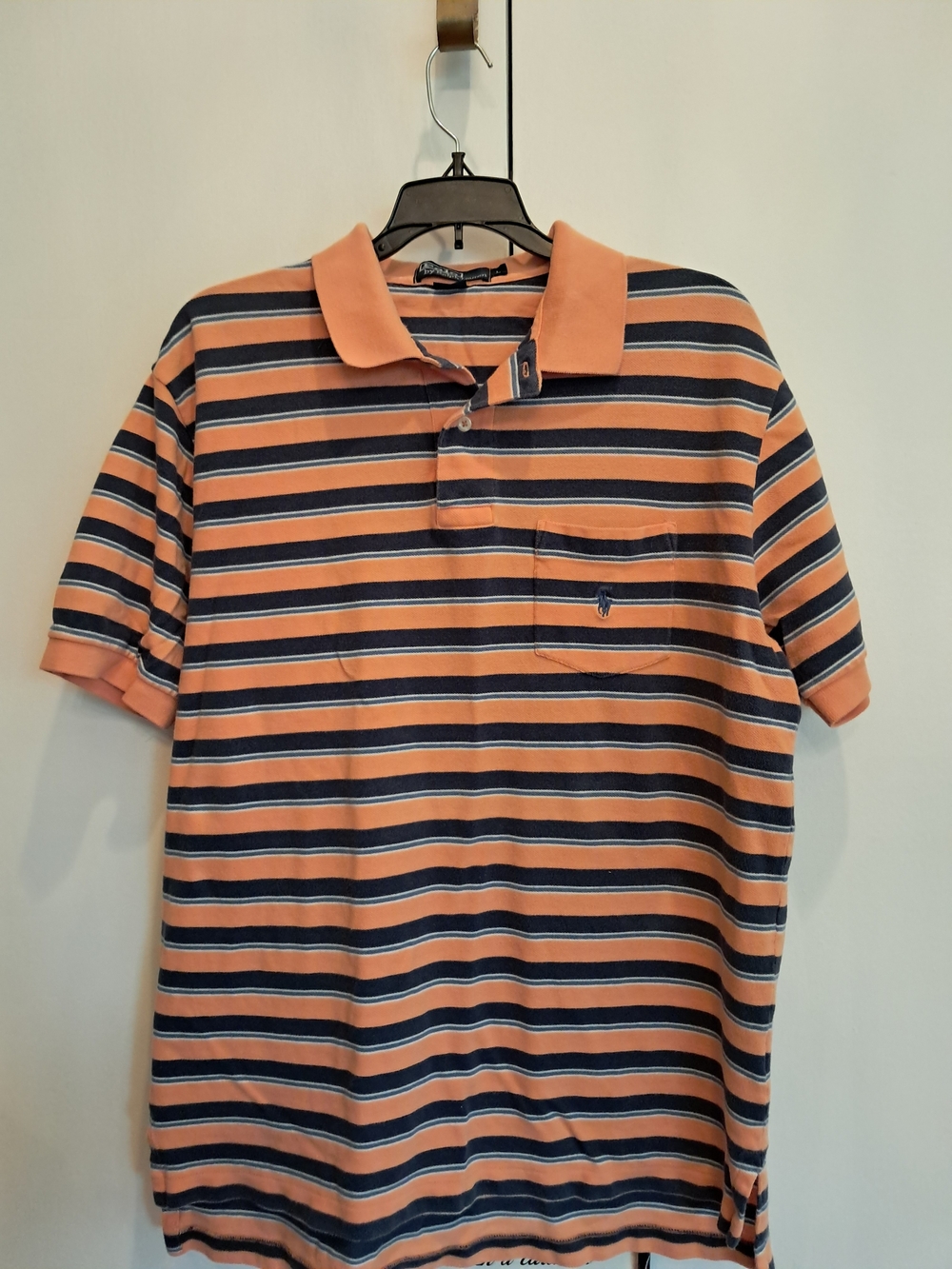 Polo By Ralph Lauren Peach and Navy Horizontal Stripe Polo